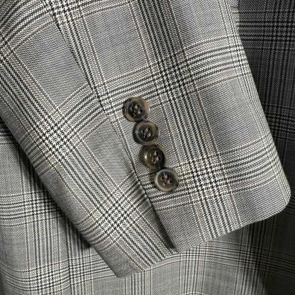 Joseph Abboud Fairway Plaid Wool Sport Coat Dinner Jacket Blazer Men's 46R Gray - Picture 8 of 14